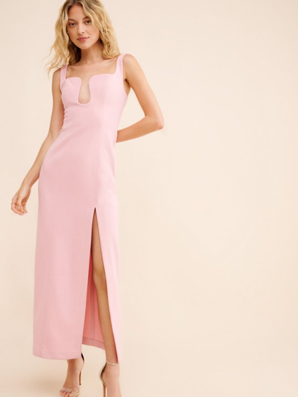 Misha Pink Franka Bonded Crepe Maxi Dress Size Small 54432